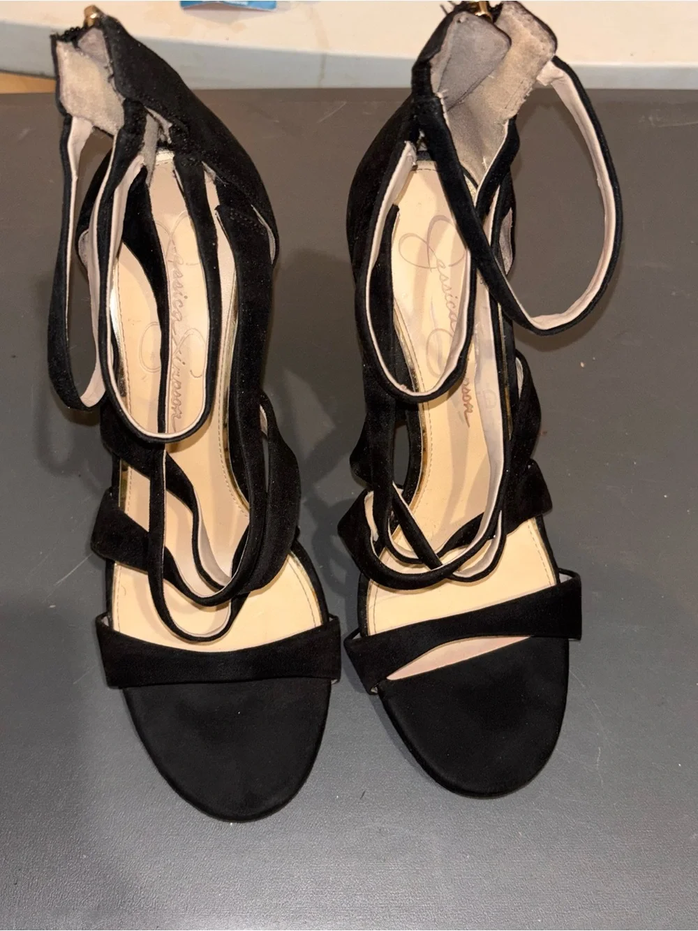 Jessica Simpson Black Strappy Ankle-Tie Heels - Open Toe